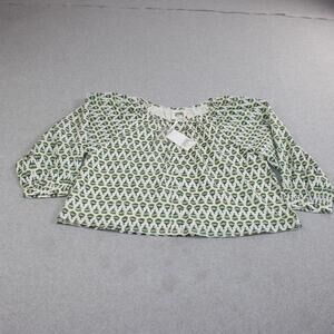 Citrus Shirt Women Small Green Floral 3/4 Sleeve Cotton Lined Tunic Peasant Boho
